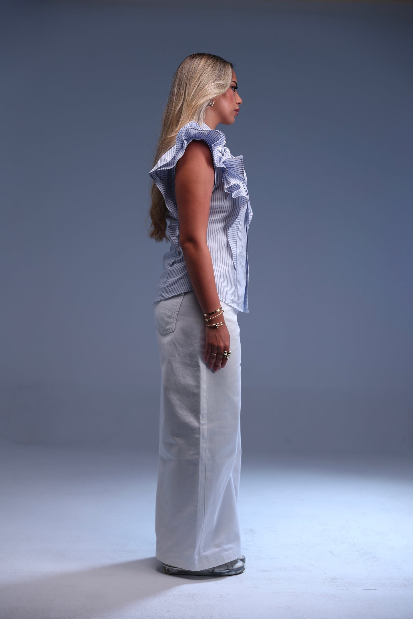 Pinstripe Ruffle Sleeve top