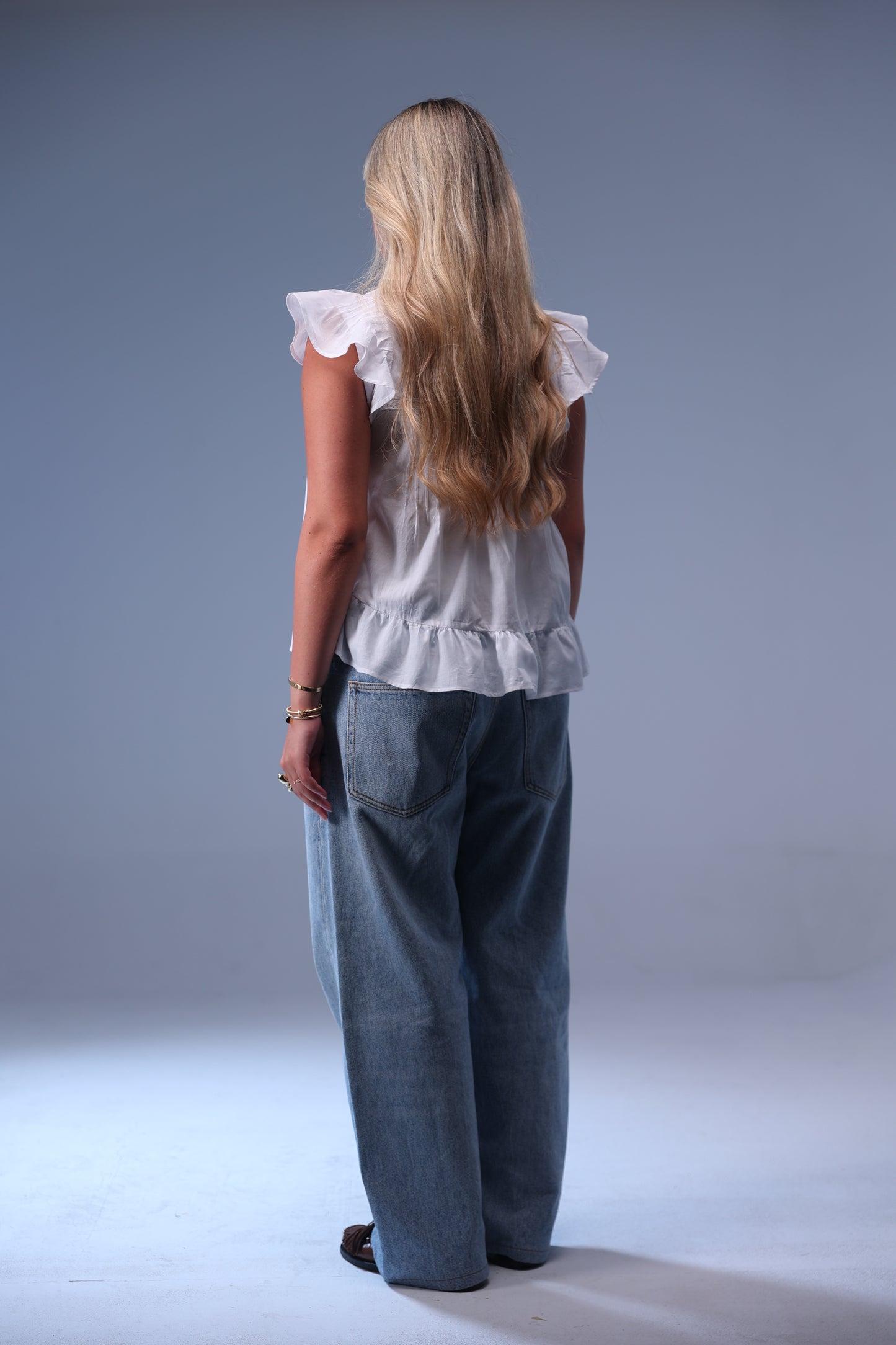 White Lace Frill Sleeve Top