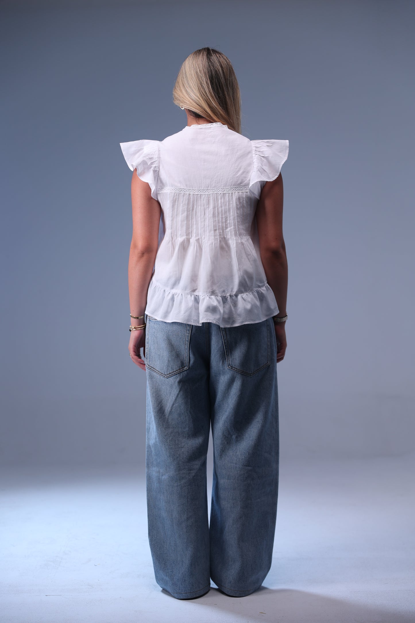 White Lace Frill Sleeve Top