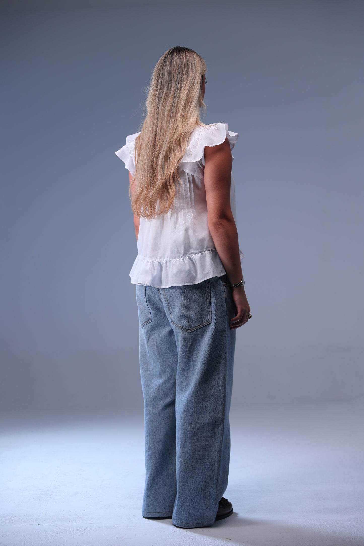 White Lace Frill Sleeve Top