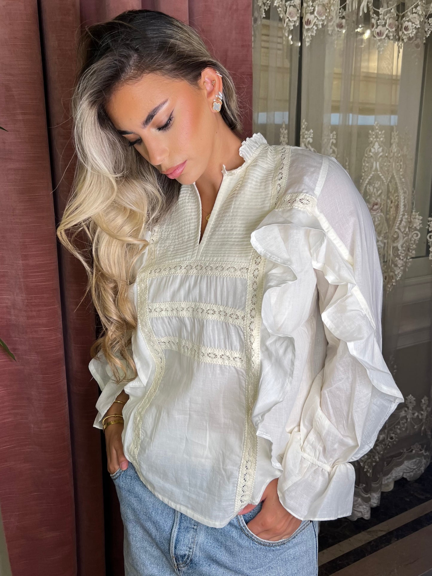 Long sleeve ruffle top