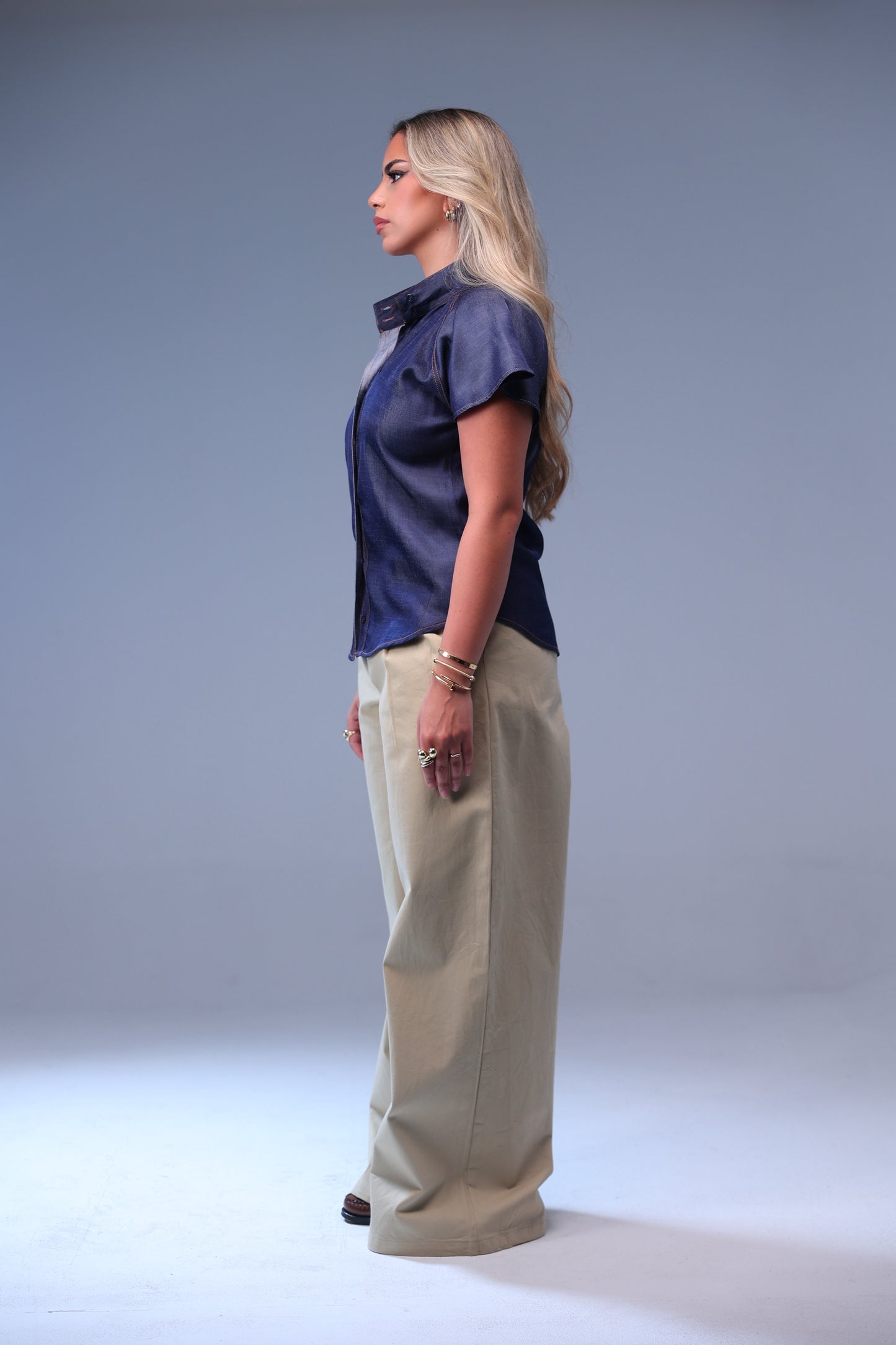 Navy Flowy Sleeve top