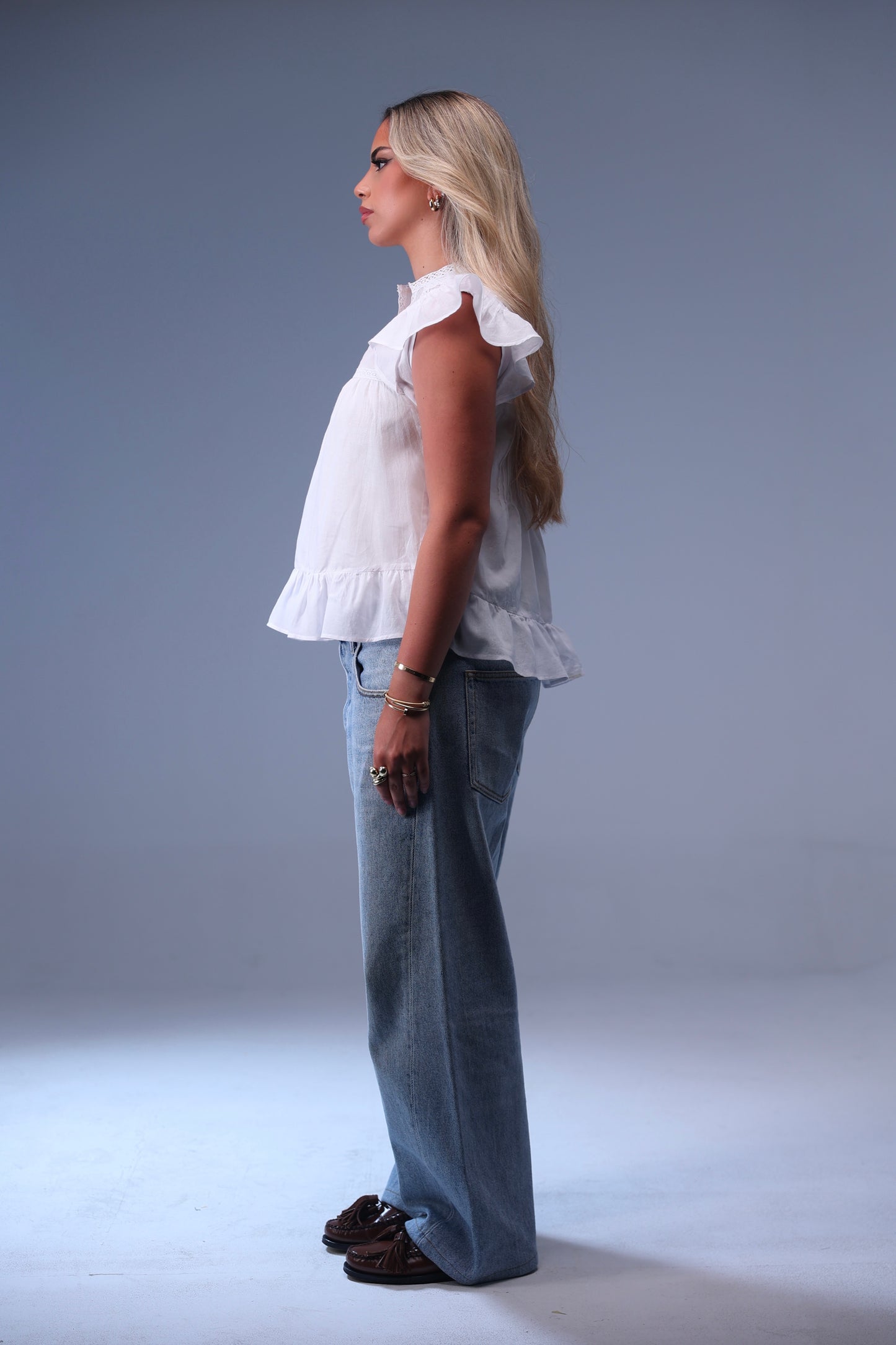 White Lace Frill Sleeve Top