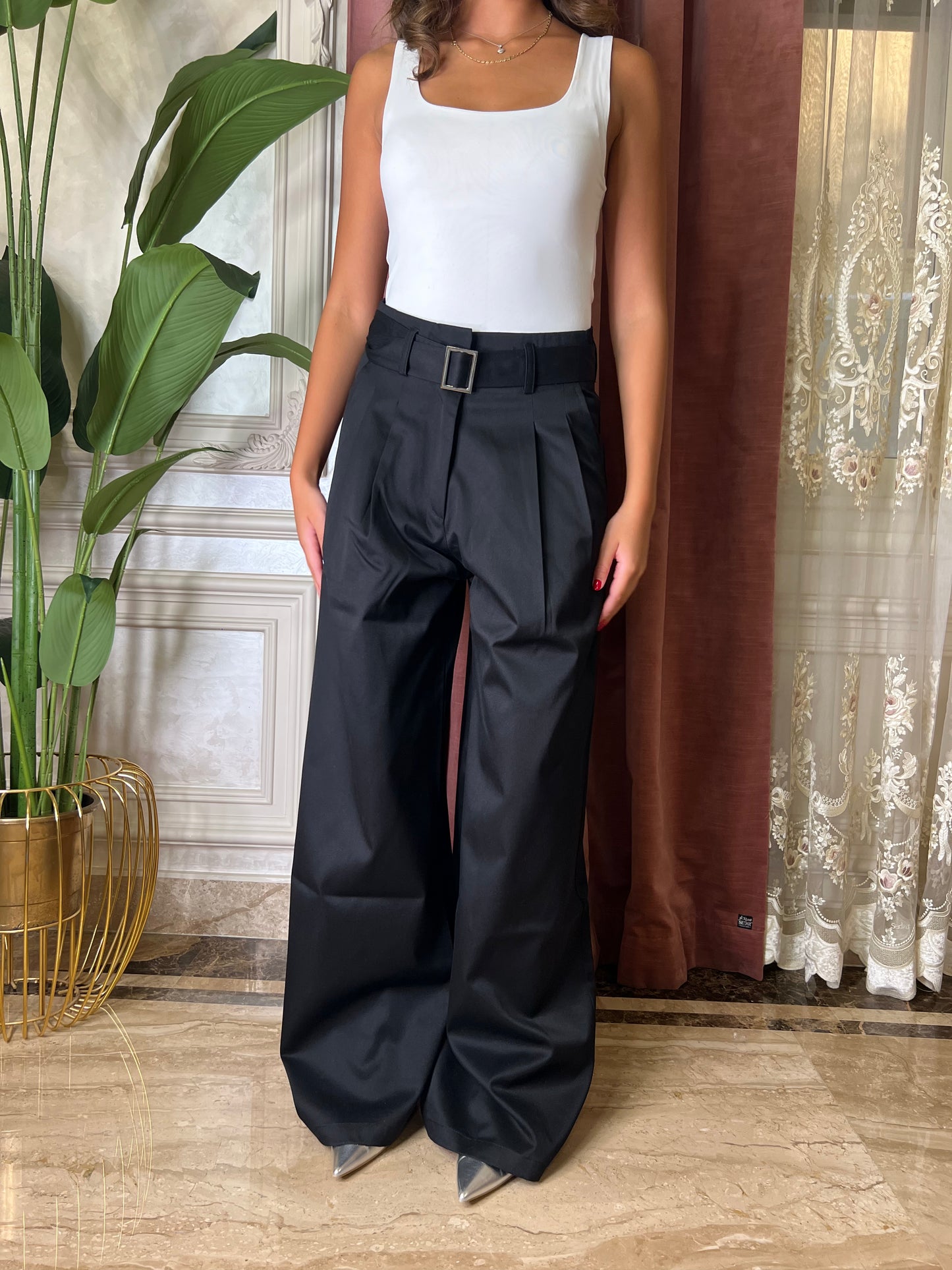 Black Double Pleated Trousers
