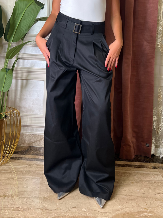 Black Double Pleated Trousers
