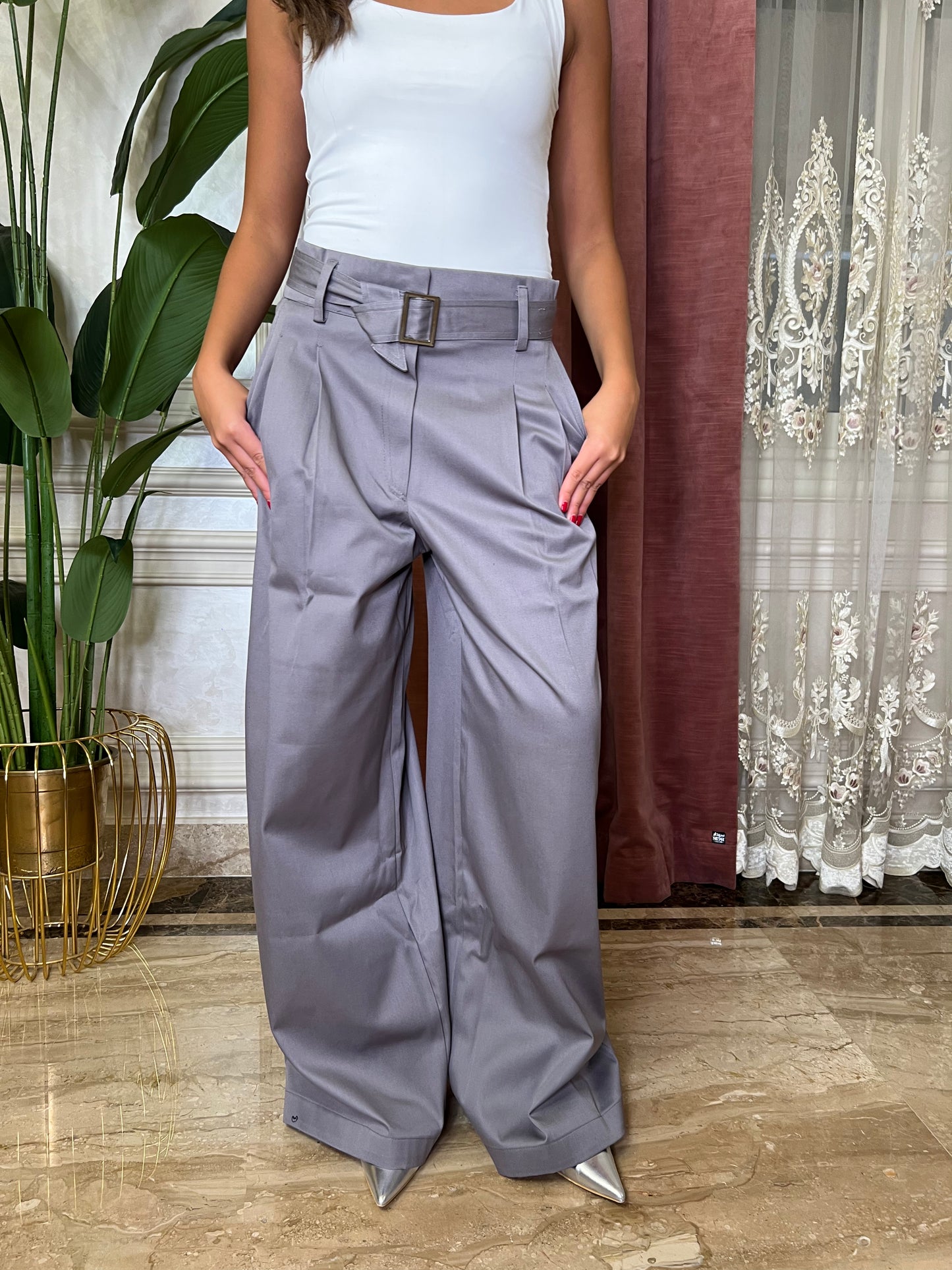 Grey Double Pleated Trousers