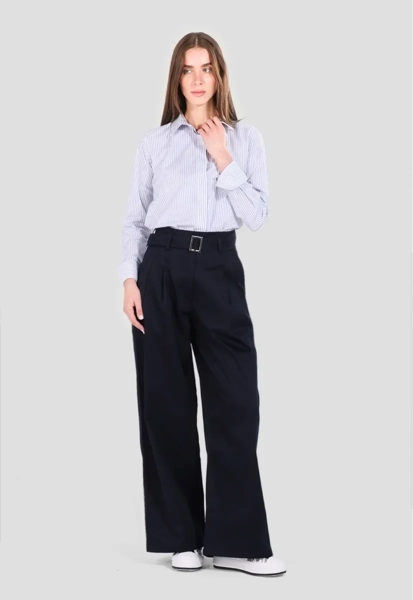Navy Double Pleated Trousers - chapters.