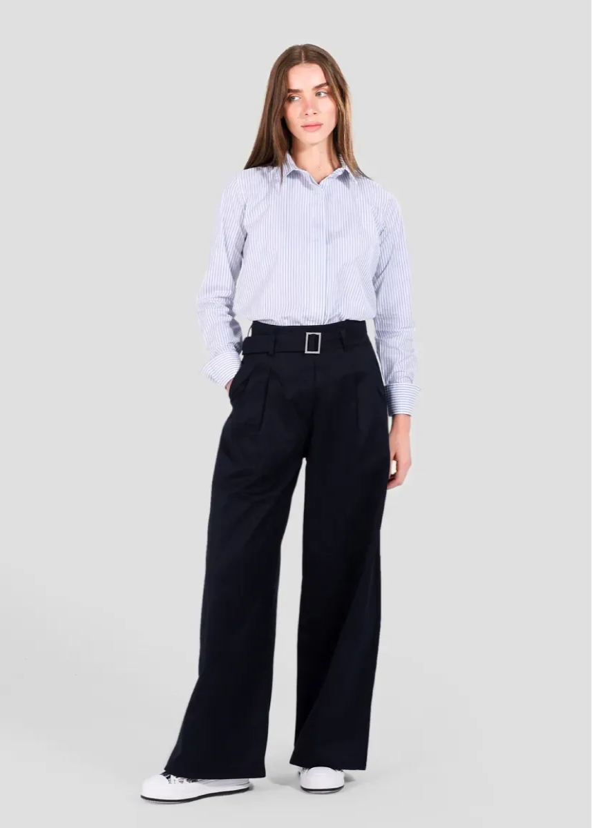 Navy Double Pleated Trousers - chapters.