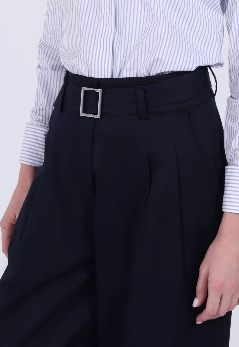 Navy Double Pleated Trousers - chapters.