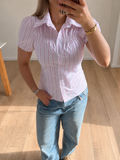 Pink Striped Puff Sleeve Shirt