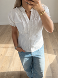 White Puff sleeve Frill Top