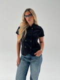 Black Short Sleeve Trench Top