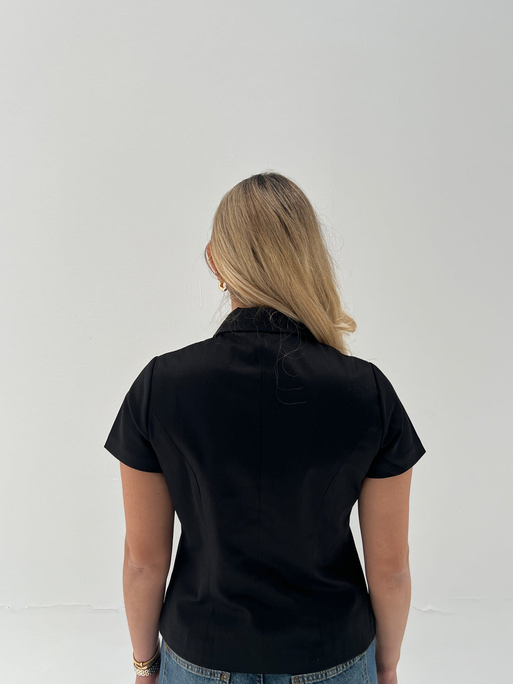 Black Short Sleeve Trench Top