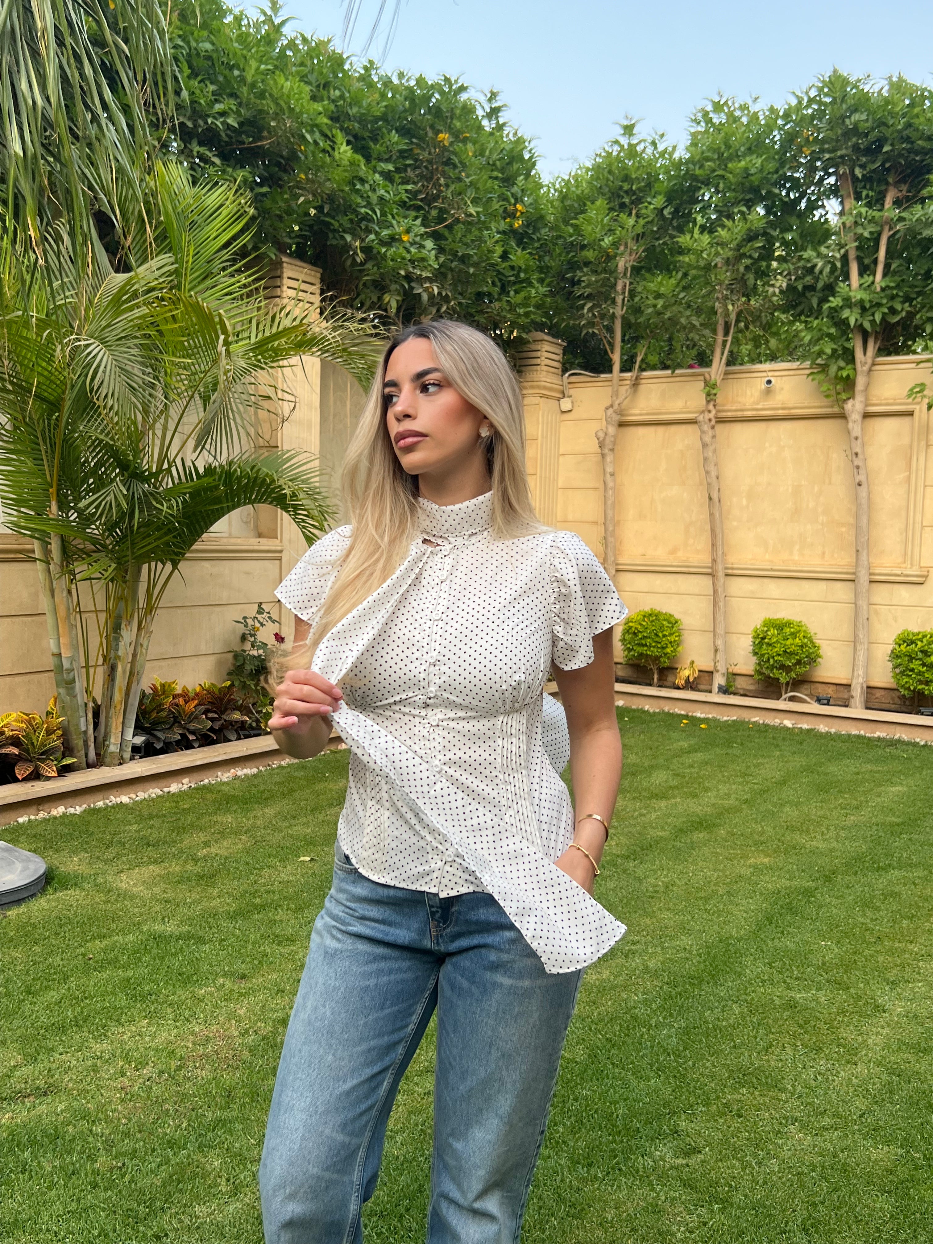White Polka Dot Top