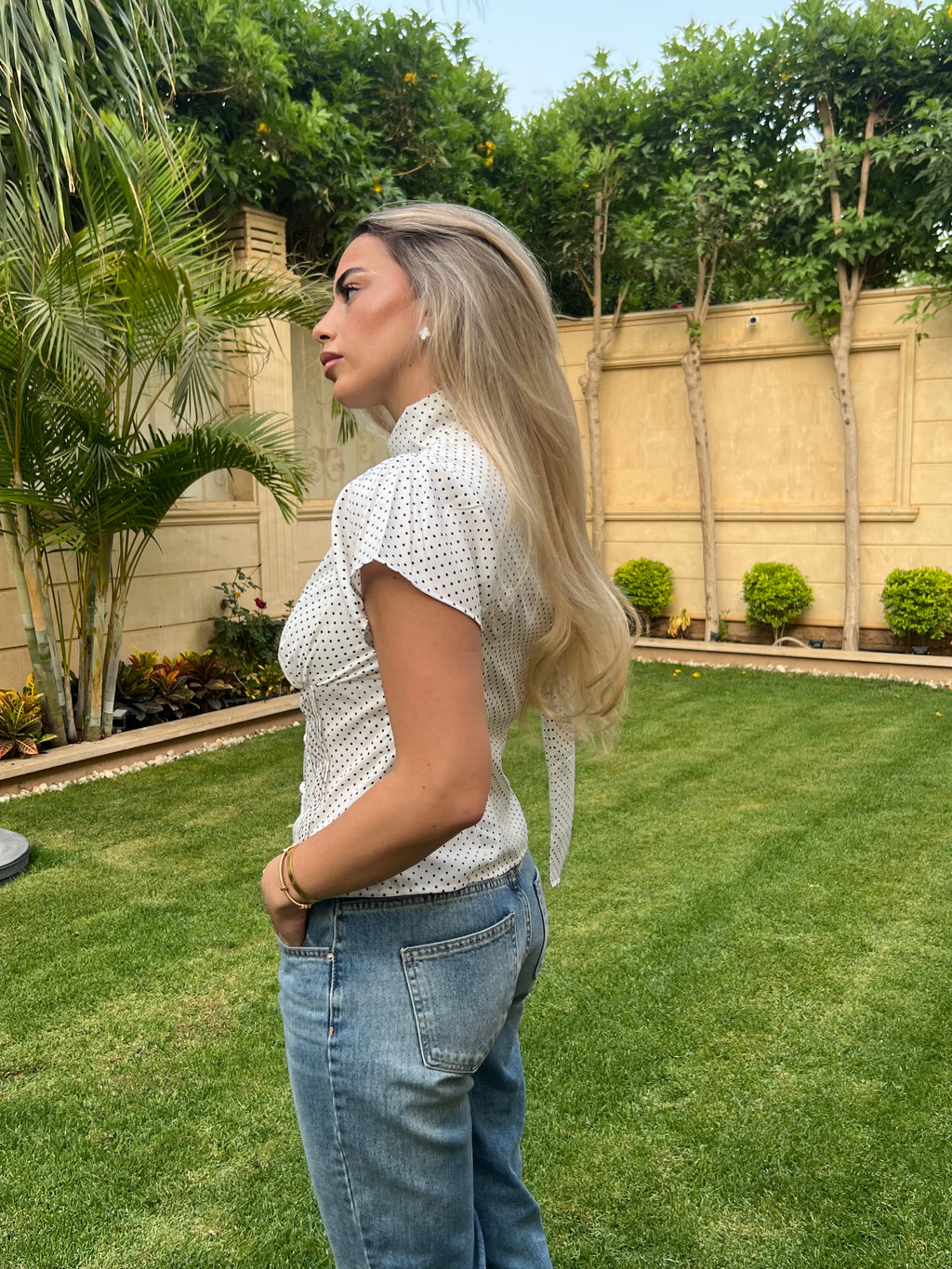 White Polka Dot Top