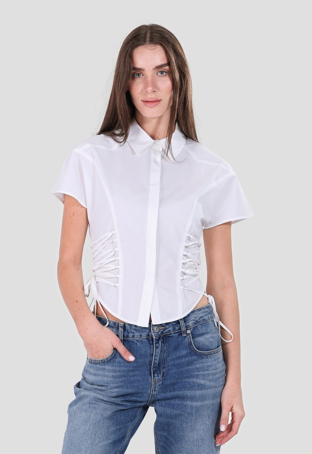 Short Sleeve Lace-up Shirt