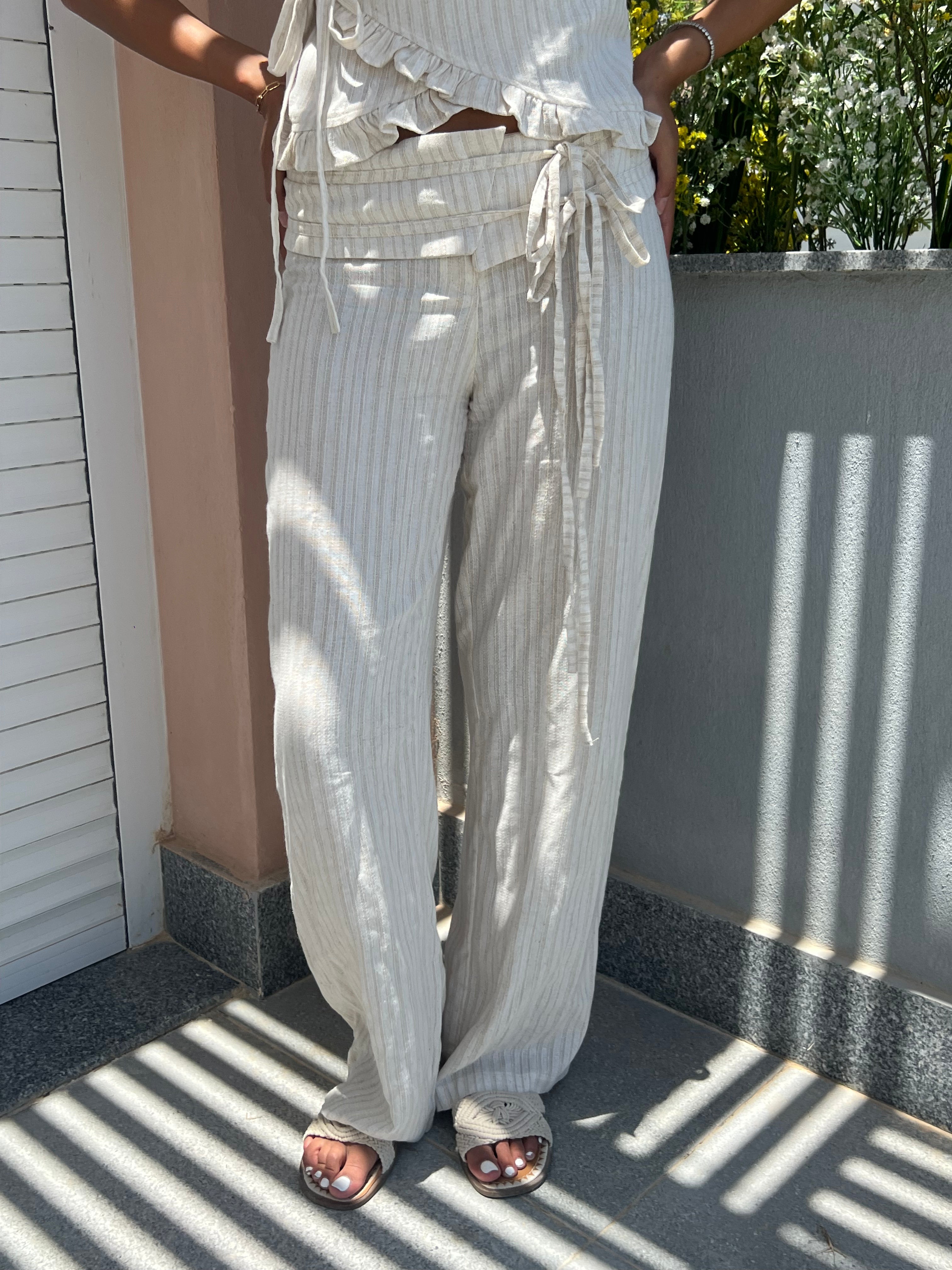Beige Tie-Up Pants