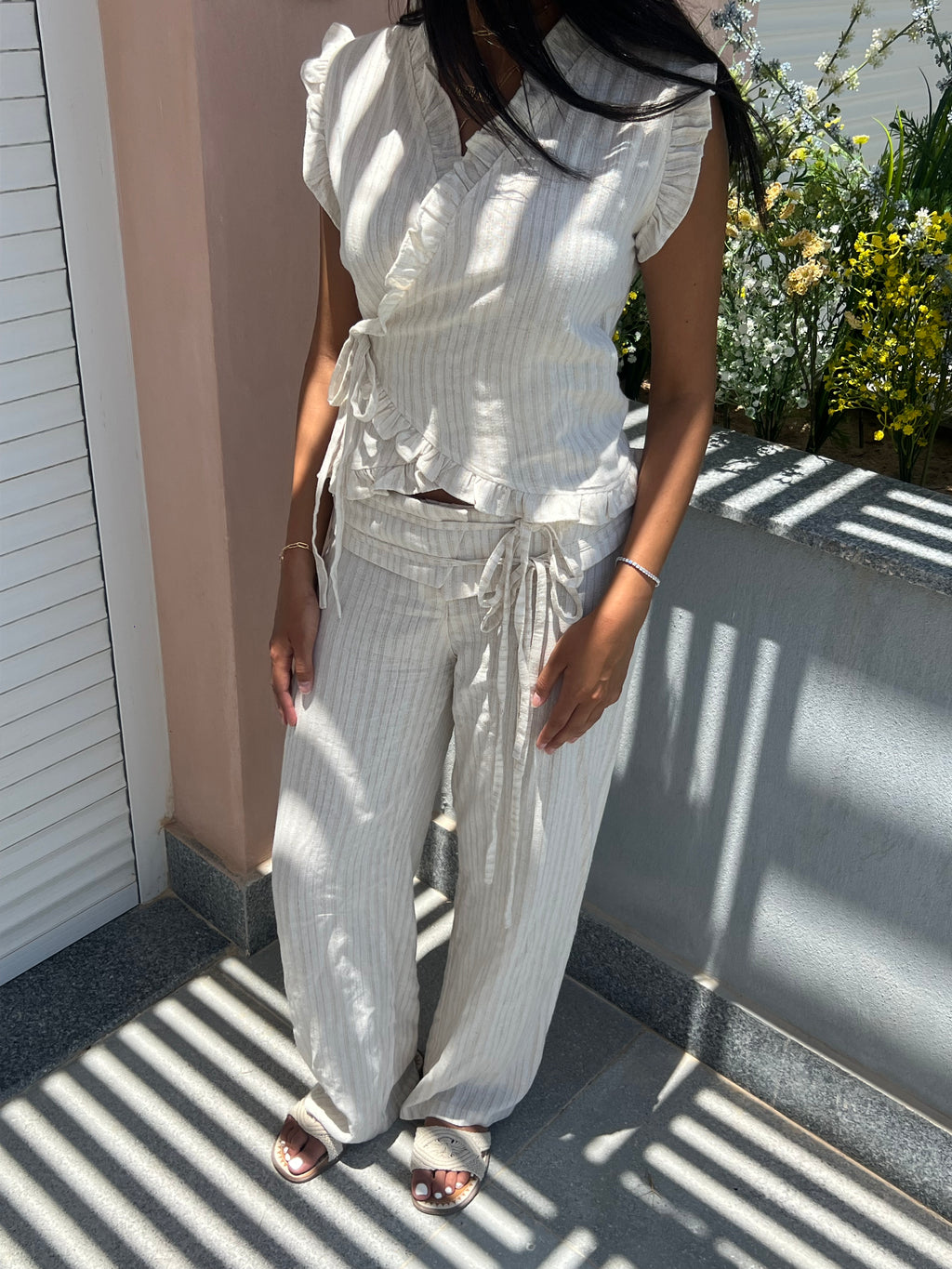 Beige Frill Wrap Top