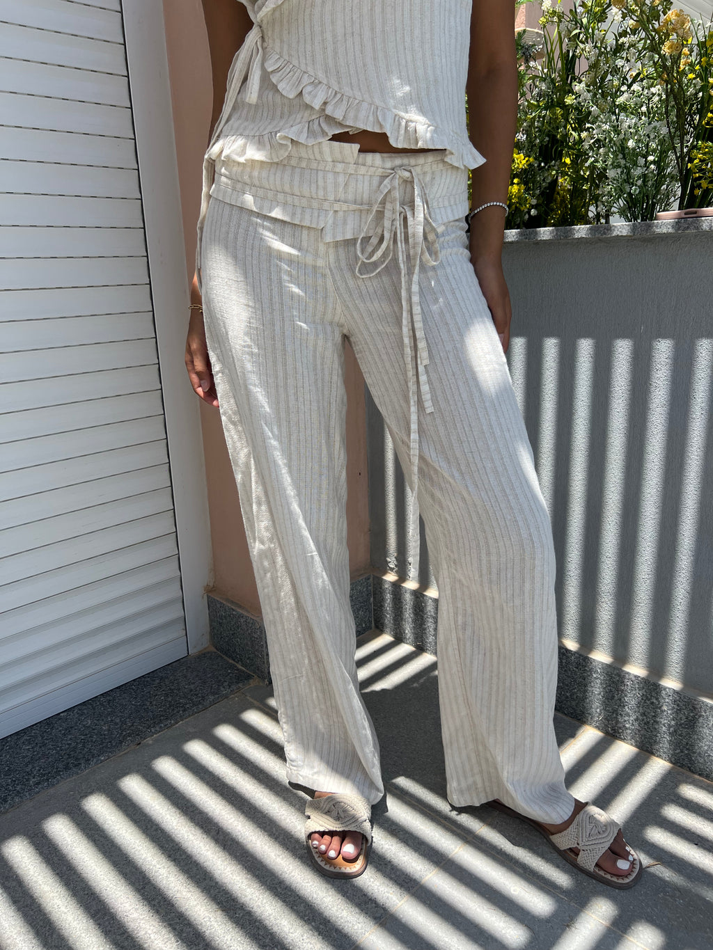 Beige Tie-Up Pants
