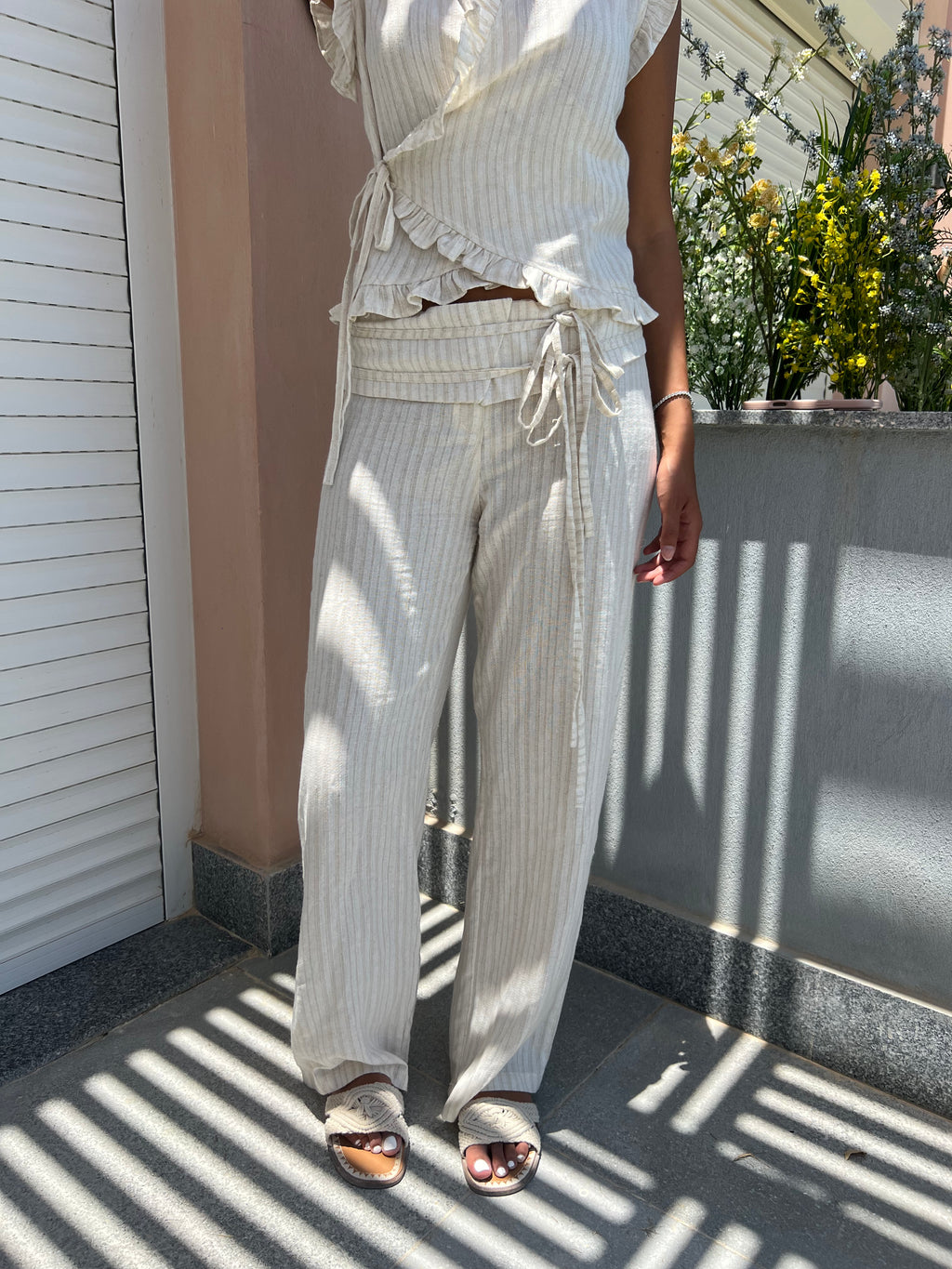 Beige Tie-Up Pants