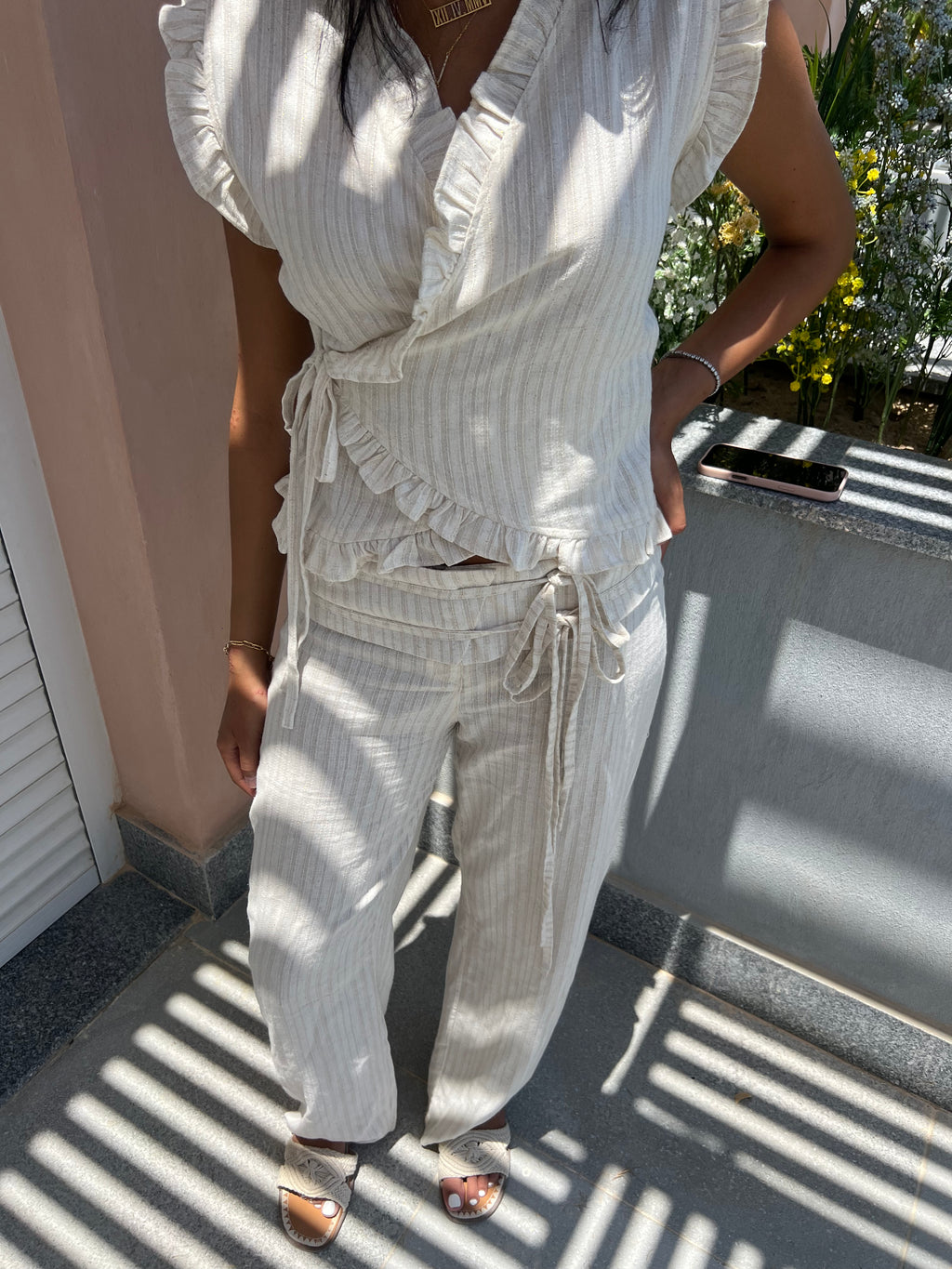 Beige Tie-Up Pants