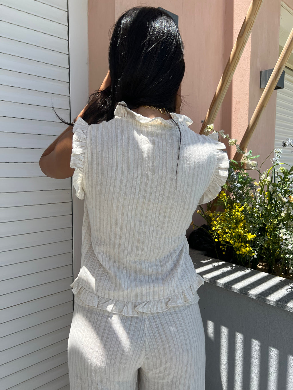 Beige Frill Wrap Top