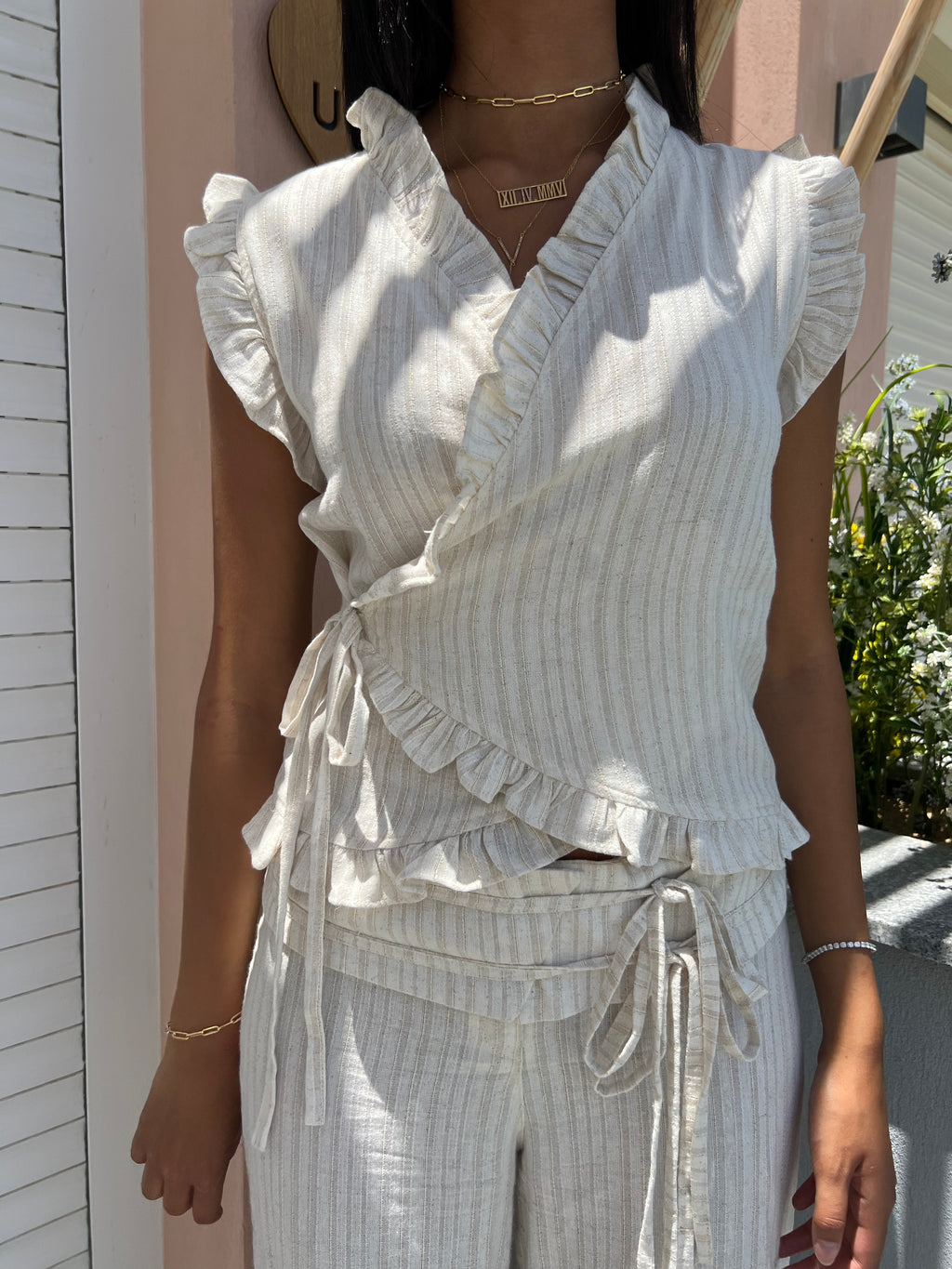 Beige Frill Wrap Top