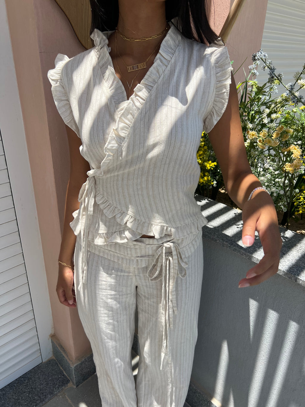 Beige Frill Wrap Top