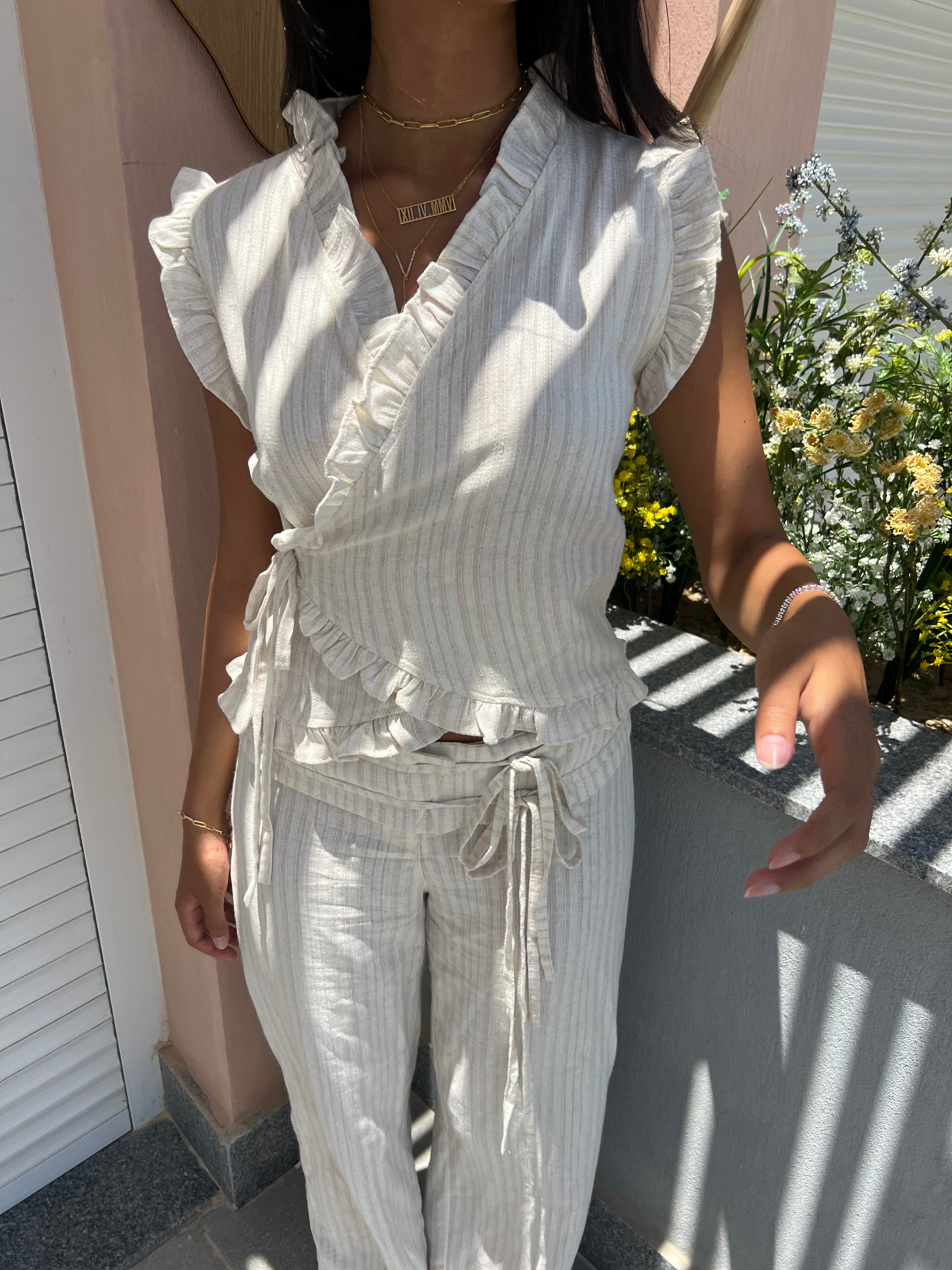 Beige Frill Wrap Top