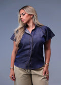 Navy Flowy Sleeve top - chapters.
