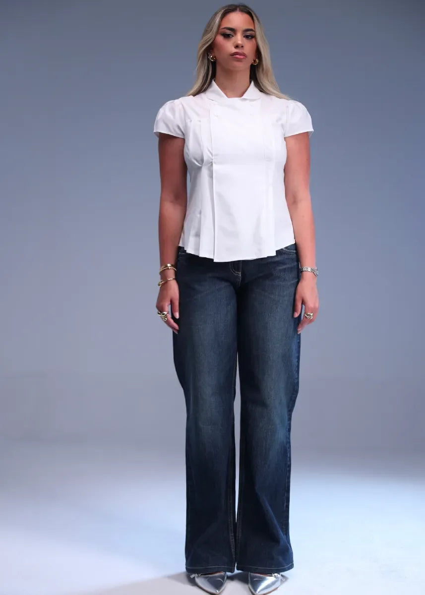 White Structured Pleated Blouse - chapters.