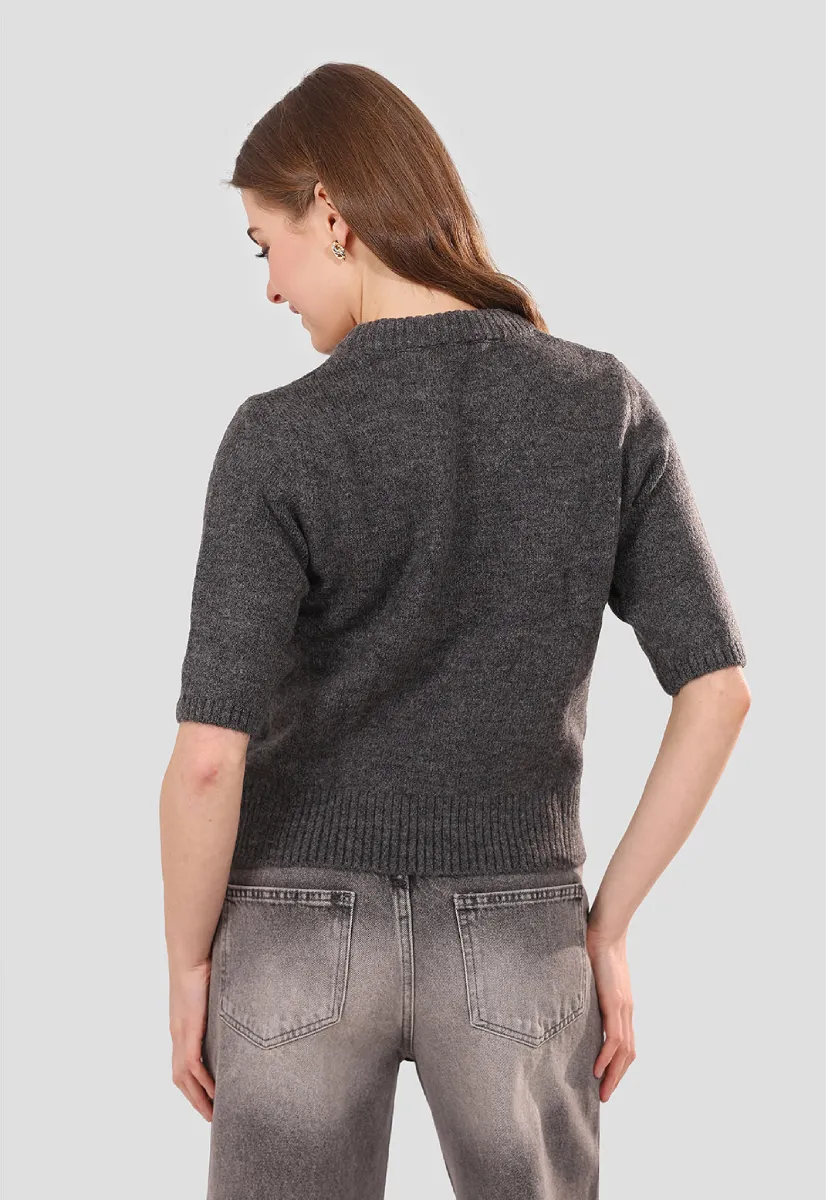 Scarf Short-sleeve Jumper