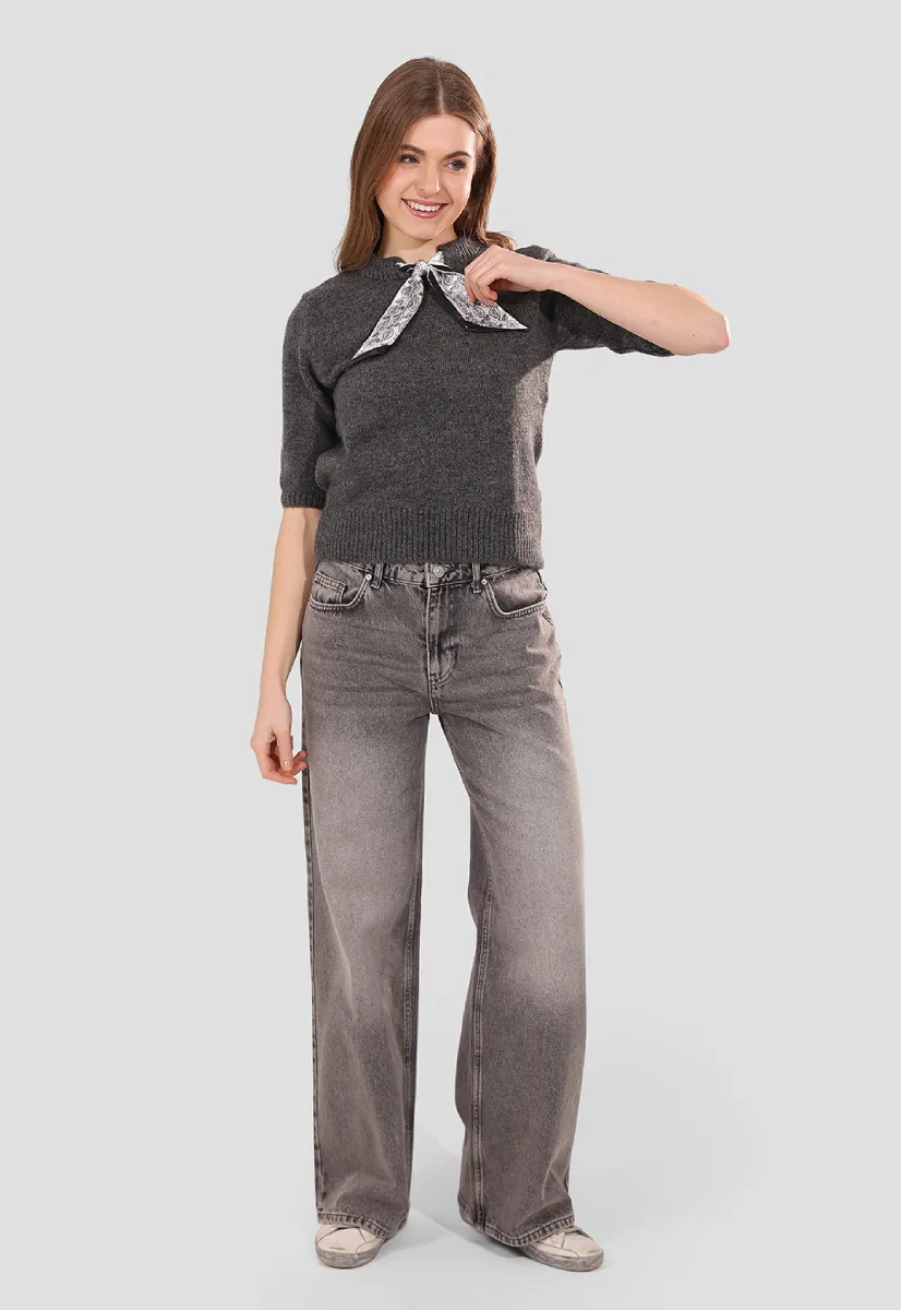 Scarf Short-sleeve Jumper