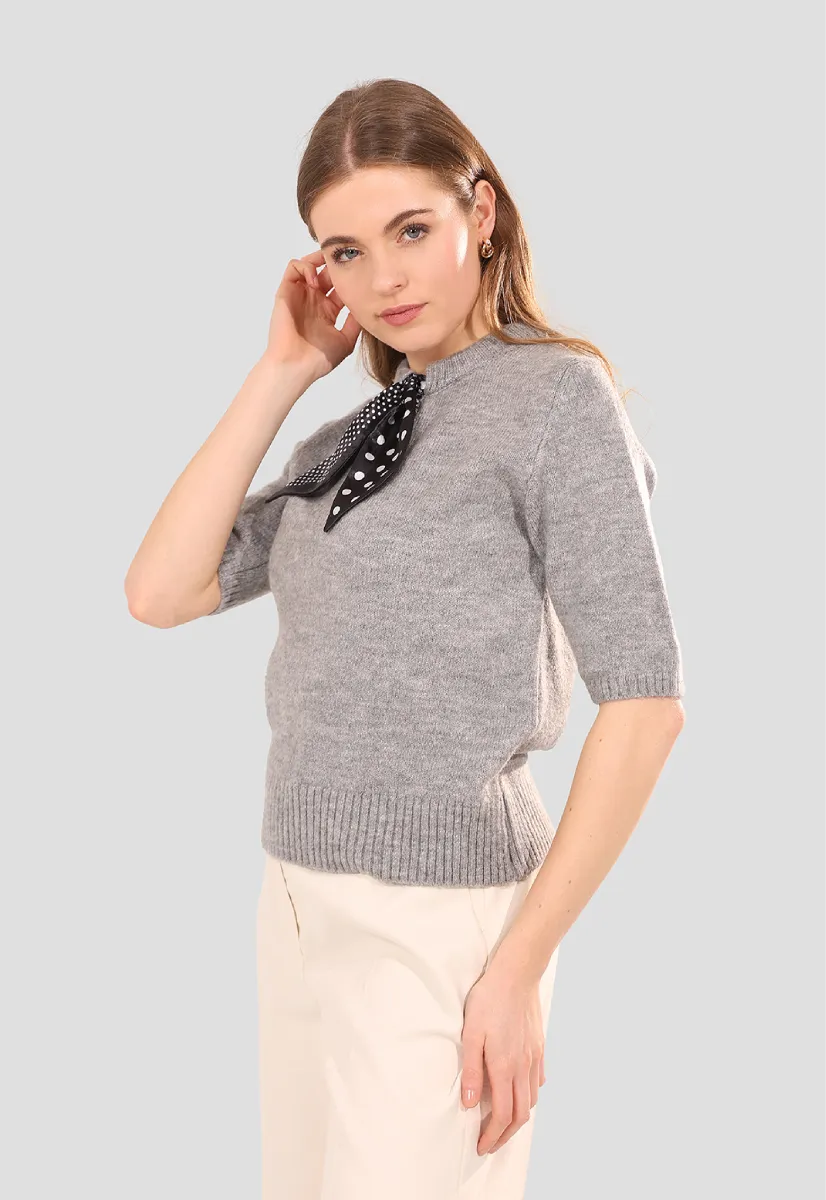 Scarf Short-sleeve Jumper