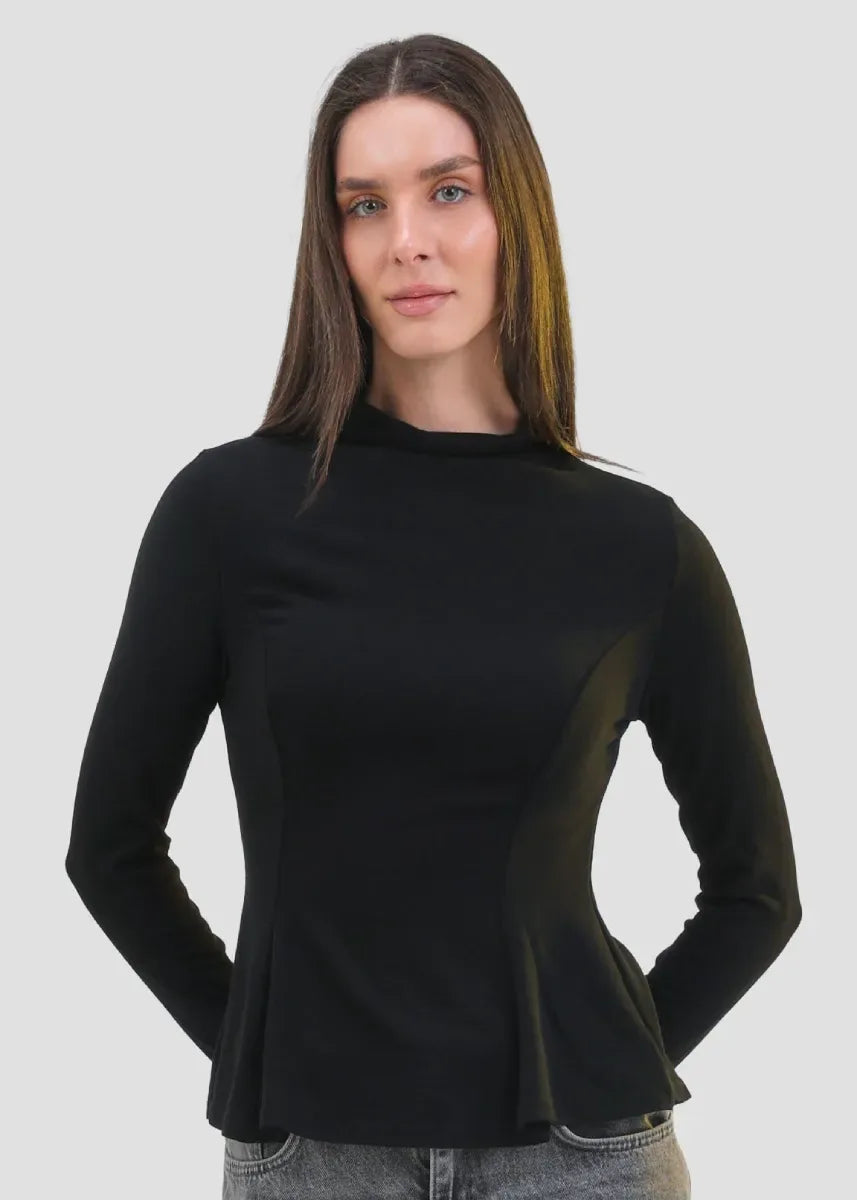 Mock Neck Top - Black - chapters.