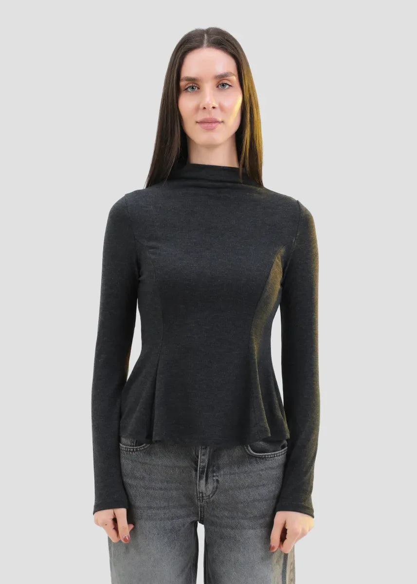 Mock Neck Top - Gray - chapters.