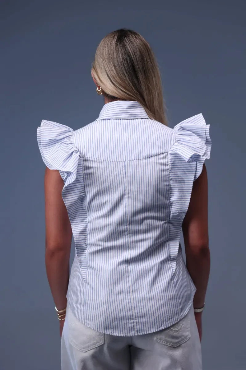 Pinstripe Ruffle Sleeve top - chapters.